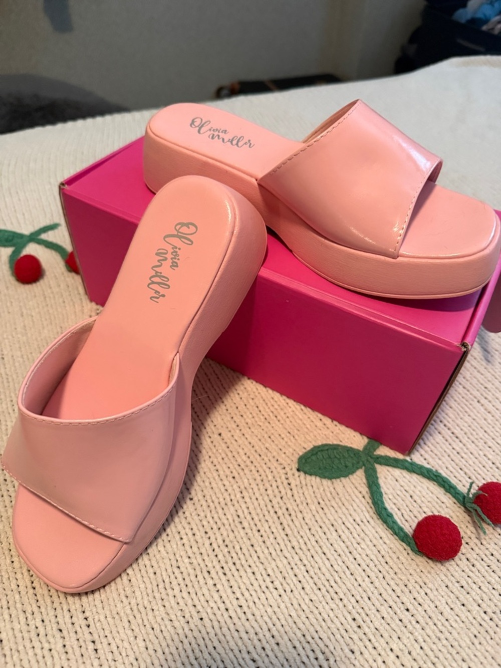 Olivia Miller Pink Platform Slide Mules